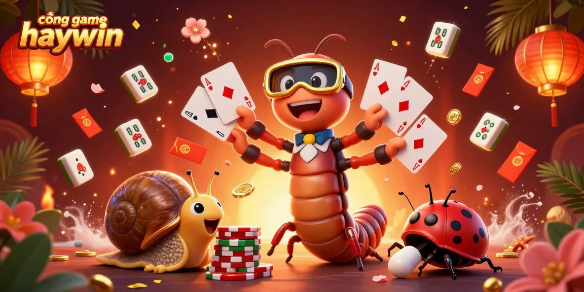 Engage with cổng game haywin in a vibrant casino scene featuring a millipede dealer and high-roller snail.