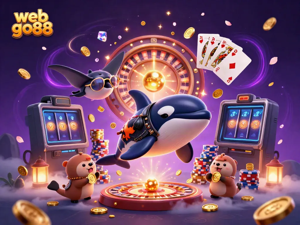 Experience the excitement of web go88 with vibrant casino action and cartoon characters in a dynamic scene.