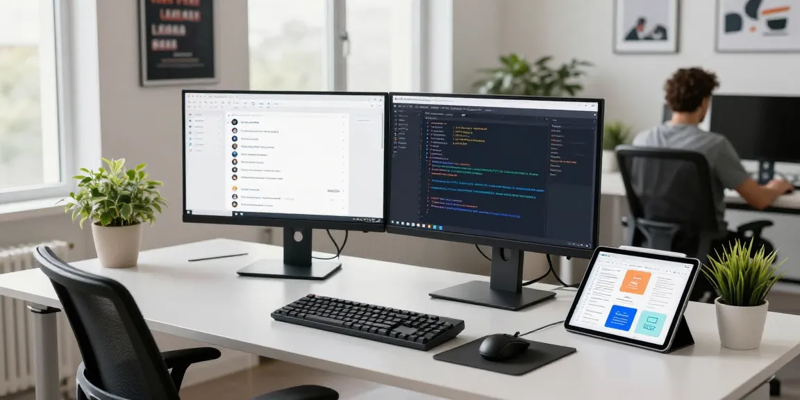 Web developer using Telegram Web Version in a modern workspace, showcasing collaboration and productivity.
